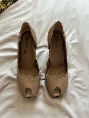 Anyi Lu Taupe Peep-Toe Leather Pumps Size 37